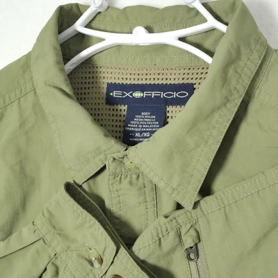 EXOFFICIO Button Shirt Men's XL Green Vented Long Sleeve Zip Pocket Performance - Image 1 of 4