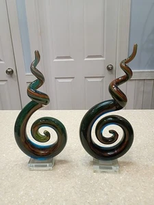 Murano Style Abstract Hand Blown Twisted Spiral Knot Art Glass Sculpture Multi - Picture 1 of 24