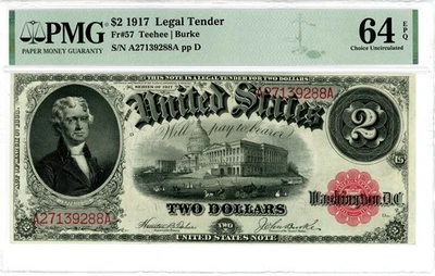1917 $2 Legal Tender Note Fr#57 Teehee | Burke 64 EPQ PMG 2382492-007 - Image 1 of 2