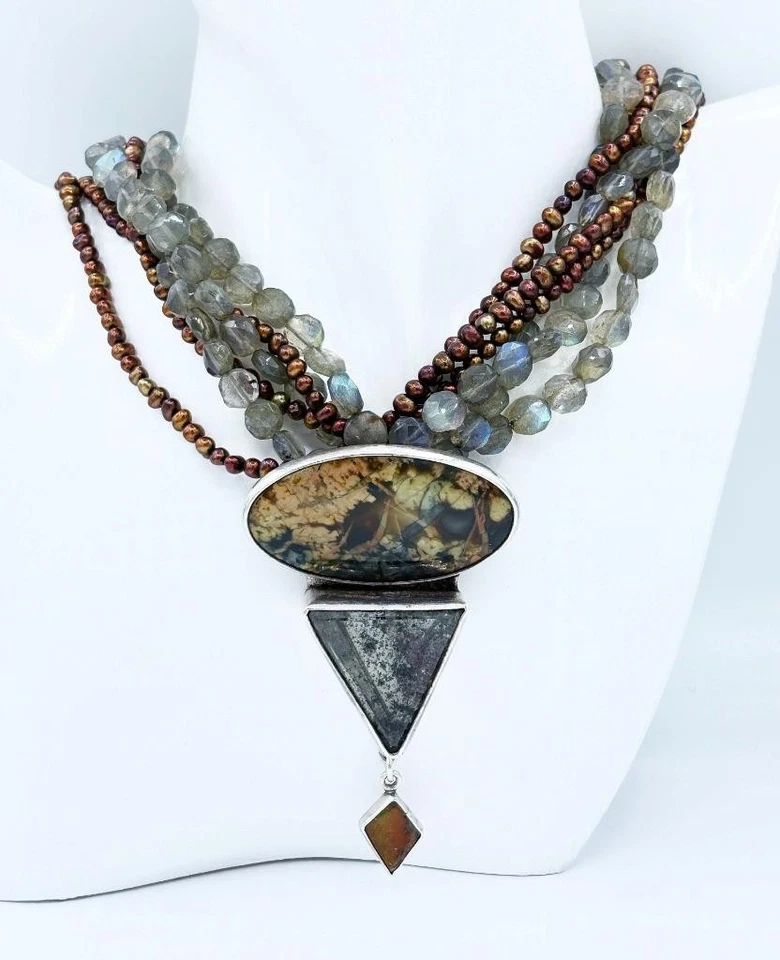 Precioso Collar Eco del Soñador Cuarzo Labradorita Jaspe Plata de Ley Foto 1 de 4