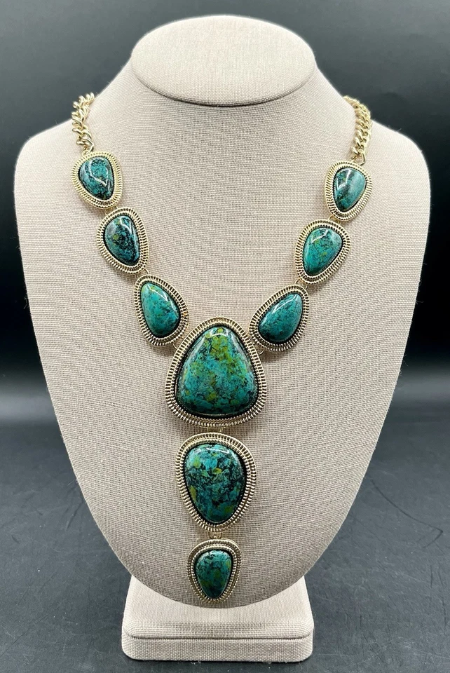 "Collar gota turquesa imitación tono dorado 24"" bisutería" Foto 1 de 4