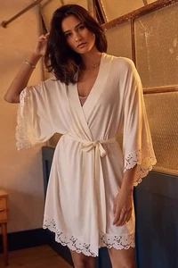 Eberjey Naya Kimono Robe Lace Tencel Modal Blend Size S Ivory - Picture 1 of 8