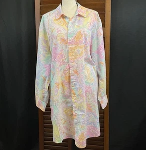 Lauren Ralph Lauren Button Up Cotton Sleep Shirt Women’s 2XL Paisley Logo Pocket - Picture 1 of 12