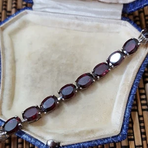 925 Sterling Silver Bracelet, Genuine Red Garnet Tennis Bracelet, 21ct, 6.5" - Picture 1 of 8
