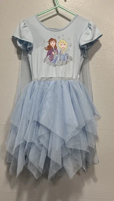 Vestido Disney Frozen II Elsa & Anna Azul Claro En Niveles Tul con Capa Talla 4T Foto 1 de 4