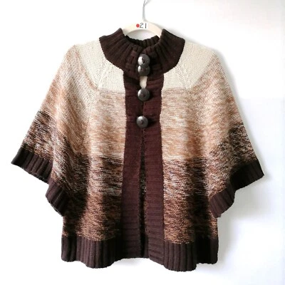 Cárdigan suéter Allison Brittney para mujer marrón manga kimono cuello falso talla PL Foto 1 de 4