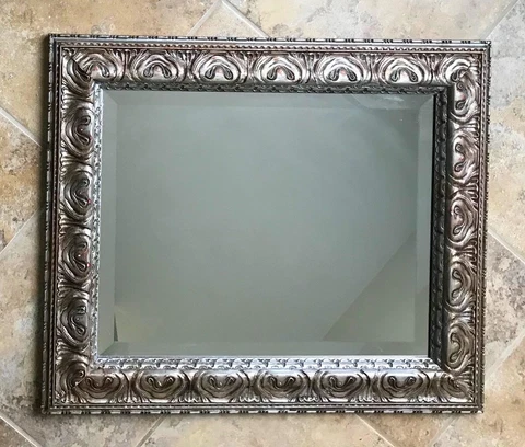25.5" X 21.5" Vintage Ornate Distressed Silver Heavy Framed Wall Mirror 12 lb Cover