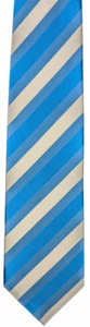 Corbata a Rayas CHARLES TYRWHITT Mezcla Algodón-Seda Azul Claro/Blanco/Aqua Nueva con Etiquetas - Imagen 1 de 5