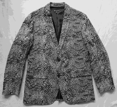 Floral Feather Black Geometric Suit Coat Blazer Jacket - Medium Mens Linen - Image 1 of 4
