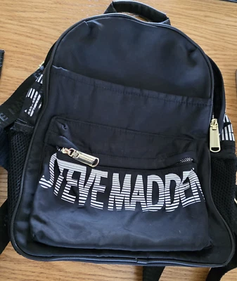 Steve Madden Backpack Black LOGO Large Travel Shoulder Tote Purse Zip Pockets - Image 1 of 4