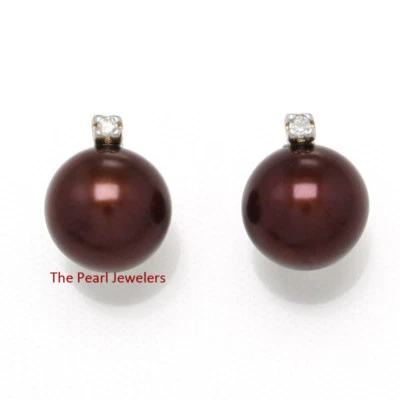 14k Yellow Gold Diamond & Chocolate Pearl Stud Earrings - Image 1 of 4