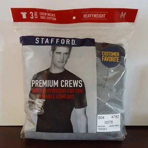 Stafford 3-Pack Men's Heavy Weight 100% Cotton Crew-Neck T-Shirt Black-Grey - Picture 1 of 5