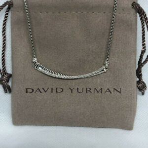 David Yurman Silver Cable Diamond Pendant Classic Necklace