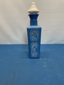 Jim Beam Bourbon Decanter Bottle Blue Milk Glass White Stopper - Picture 1 of 3