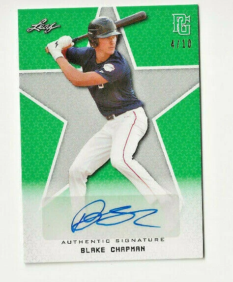 2020 BLAKE CHAPMAN LEAF PERFECT GAME AUTO GREEN PARALLEL ROOKIE #4/10  NICE - Image 1 of 1