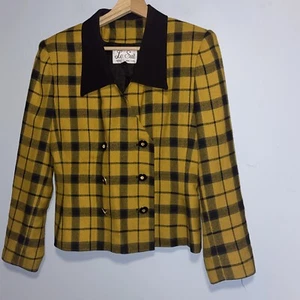 LE SUIT GRÖSSE 8 VINTAGE KARIERTER CROP BLAZER ZWEIREIHIG gelb schwarz Clueless Y2k - Bild 1 von 8