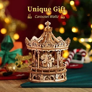 ROKR Romántico Carrusel Mecánica Caja de Música Hágalo usted mismo 3D Madera Rompecabezas Juguetes Navidad Regalo - Imagen 1 de 12