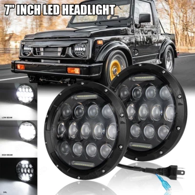 Par de faros LED redondos de 7 pulgadas de haz alto bajo para Suzuki Samurai 1986-1995 Foto 1 de 4
