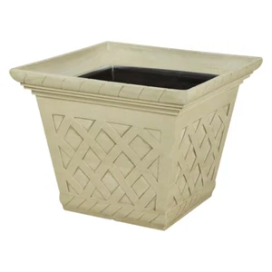 Vigoro 17 in. Frenchboro Antique Beige Resin Square Planter Stylish and Durable - Picture 1 of 11