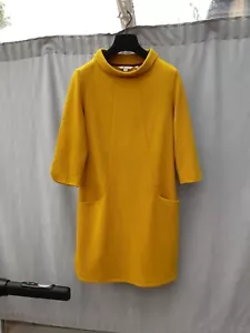 Boden Yellow Textured Ponte Cotton Blend Jersey 50s Shift Dress UK 12 Long - Picture 1 of 4
