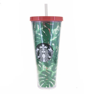 Vaso acrílico taza fría estampado encaje hojas tropicales verdes Starbucks Venti 24 oz Foto 1 de 3