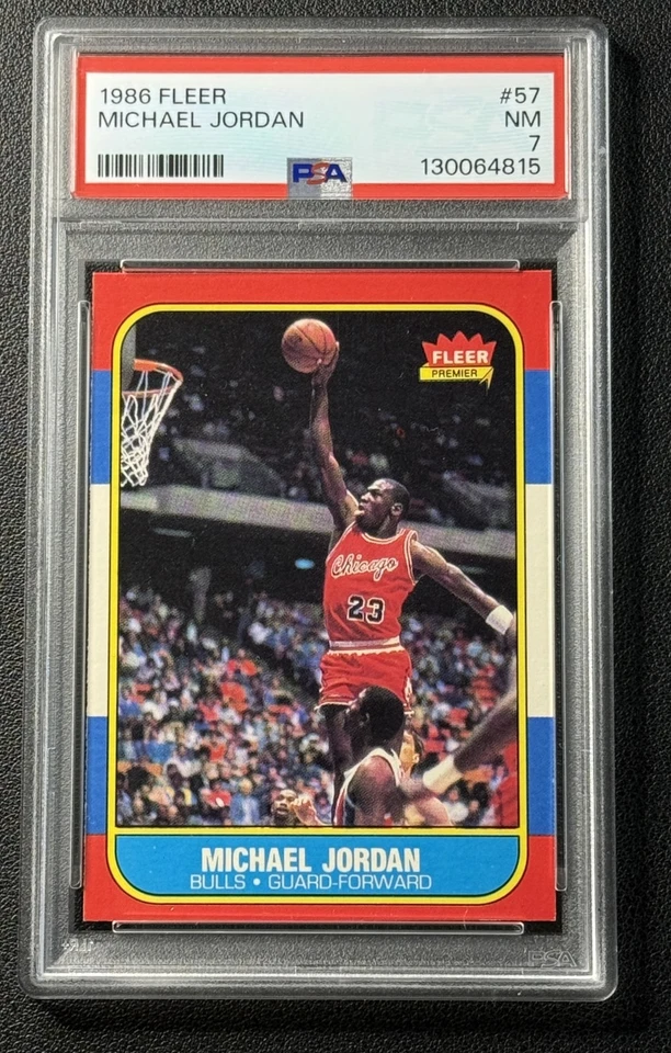 MICHAEL JORDAN PSA 7 1986-87 FLEER BASKETBALL #57 ROOKIE CARD RC BULLS 4815 - Image 1 of 2