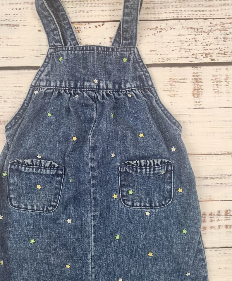 Macacão jeans bordado floral Y2K vintage Gymboree meninas 3T verde esportivo - Imagem 1 de 4