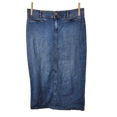 Falda Denim St Johns Bay Talla 12 36" Cintura Jean Modesta Larga Midi Botón Abertura Foto 1 de 4