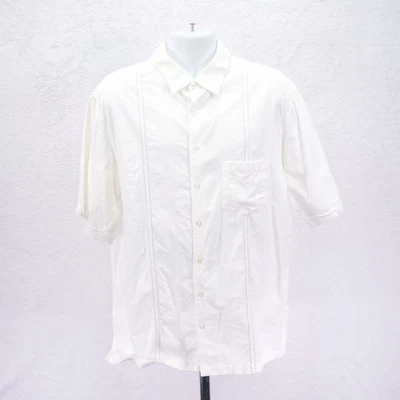 Camisa Cubavera Guayabera Blanca Bolsillo Botón Frontal Alta XLT Algodón Foto 1 de 4