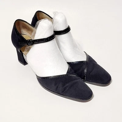 Vtg Yves Saint Laurent YSL Black Fabric Criss Cross Ankle MJ Strap Heels Wms 7M - Image 1 of 4