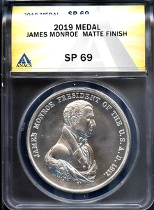 2019 1 oz Silver Medal James Monroe Matte Finish ANACS # 7953506 + Bonus - Picture 1 of 2