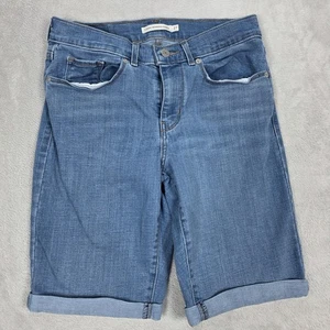 Levis Shorts Classic Womens Bermuda 27 Blue Denim Waterless Rolled Hem Casual - Picture 1 of 12