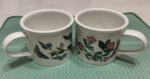 1972 Portmeirion Botanic Garden 2 Drum Breakfast Coffee Mugs Butterflies Flowers - Picture 1 of 12