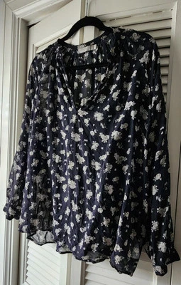 Vince 100% Silk Black/Ivory Floral Print Drapey Blouse Sheer Medium - Изображение 1 из 4