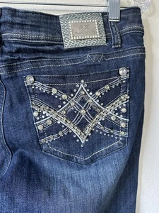 Twelve K Damen Jr Größe 9 dunkle Waschung mittelhoher Bund Used-Look schmales Bein Denim - Bild 1 von 12