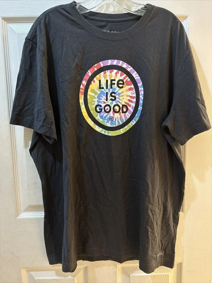 Camiseta Life is Good Crusher para hombre-negra/teñido de corbata-grande-NUEVA-A480590 Foto 1 de 1