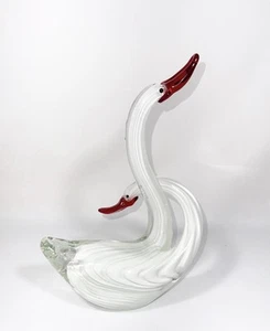 VTG Murano Art Glass Swans Two as One Folded Cane Feathers Attributed RAFFAELI - Picture 1 of 9