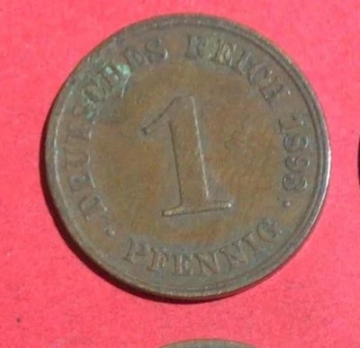 1893J Alemania Imperio 1 penique! ¡Fecha semi clave! ¡Difícil de encontrar! Antigua moneda alemana! Foto 1 de 2