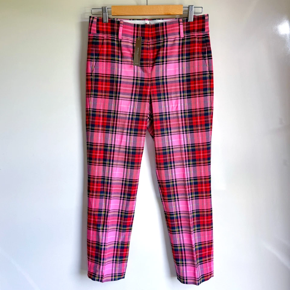 Rare J Crew Cameron Slim Crop Pant Pink Tartan Plaid Blogger's Fav Women's 4 NEW - Image 1 of 4