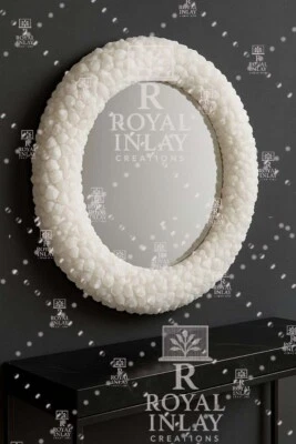 Espejo de cristal de cuarzo blanco de 30" - Decoración de pared redonda de lujo para tocador y spa Foto 1 de 4