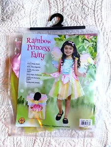 NEW Child's Sz XS/S (4/6) Rainbow Princess Fairy Costume 3pcs Dress Wings & Wand - Picture 1 of 2