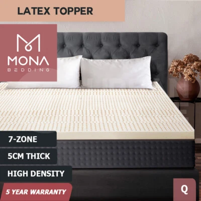 Mona Bedding Latex Mattress Topper Queen 7 Zone Underlay Bed Mat Pad Cover 5cm - image 1 of 4