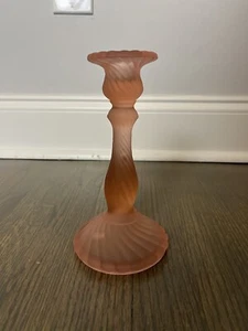Vintage Frosted Pink Glass Candlestick Depression Glass Decor Cottage Coquette  - Picture 1 of 9