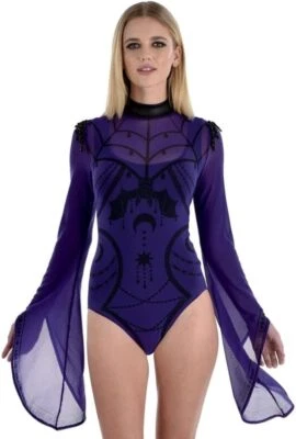 Body Bruja Mala Púrpura Malvado Gótico Sexy Vestido Elegante Halloween Adulto Disfraz Foto 1 de 2