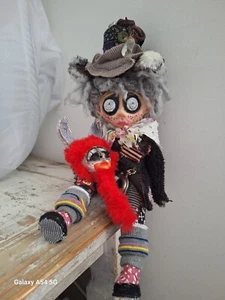 Button eyed minime unique art doll. Handmade minime hatter rabbit in wonderland - Picture 1 of 21