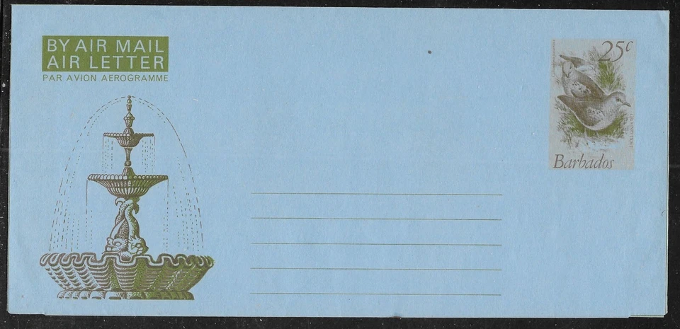 巴巴多斯 1980 年鸟鸽子 25c 飞机 AEROGRAMME — 第 1/1 张图片