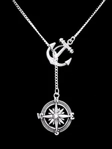Compass Anchor Necklace Refuse To Sink Nautical Direction Lariat Jewelry - Picture 1 of 1