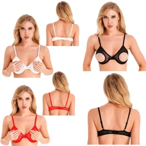 Lencería sexy para mujer sujetadores push up malla transparente pezón bralette dividido top sin alambres - Imagen 1 de 44