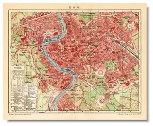 ROME Original Antique map plan 1909 DATED ITALY Repubblica Italiana VATICAN CITY - Picture 1 of 15
