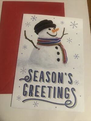Season’s Greetings Thinking Of You Snowman Hallmark Greeting Card Holiday Joy